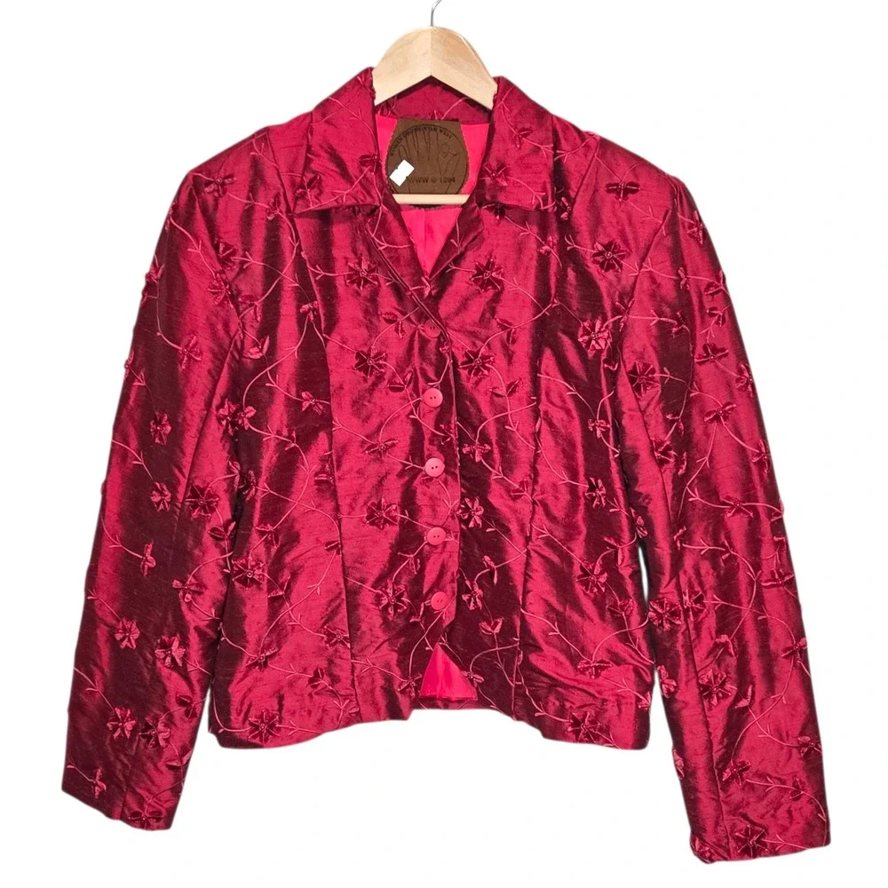 Womens Vintage Red Jacket Western Country Floral Embroidered Size Medium‎ Rodeo